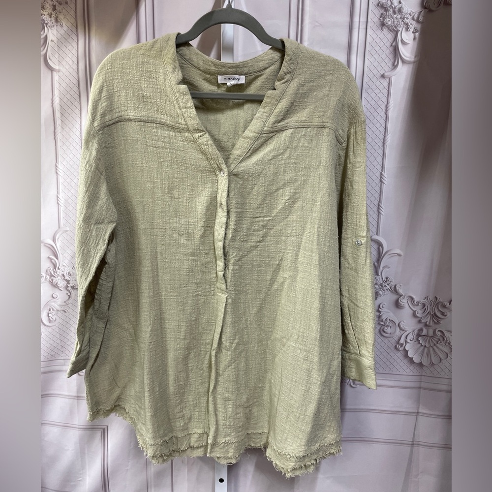 Mittoshop cotton gauzy frayed hem size large Lagenlook top boho